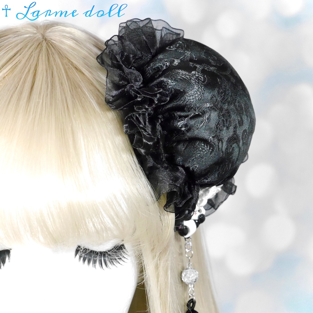 【受注生産】《☥》パンダチャイナお団子カバー(チャイナ生地タイプ)(レース黒)本体カバーカラー▷黒