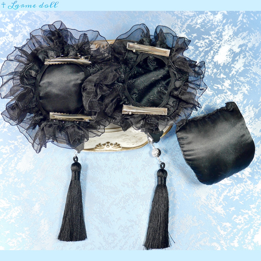 【受注生産】《☥》パンダチャイナお団子カバー(チャイナ生地タイプ)(レース黒)本体カバーカラー▷黒