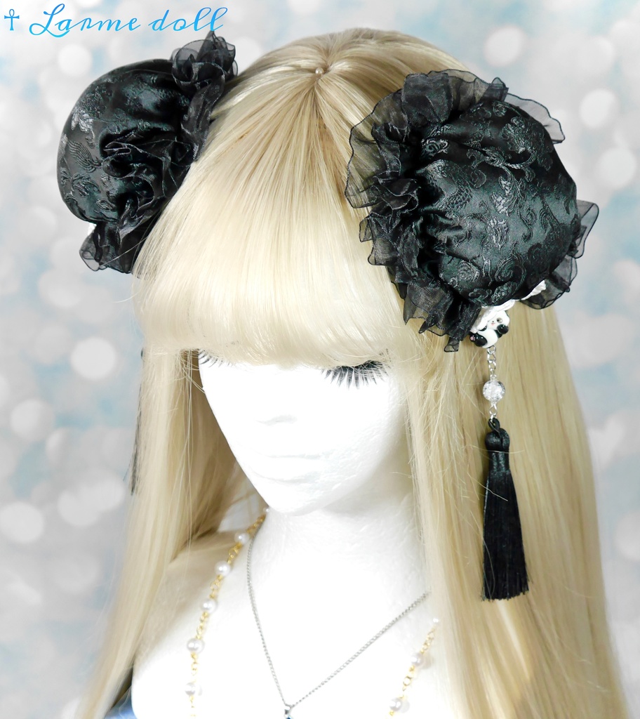 【受注生産】《☥》パンダチャイナお団子カバー(チャイナ生地タイプ)(レース黒)本体カバーカラー▷黒