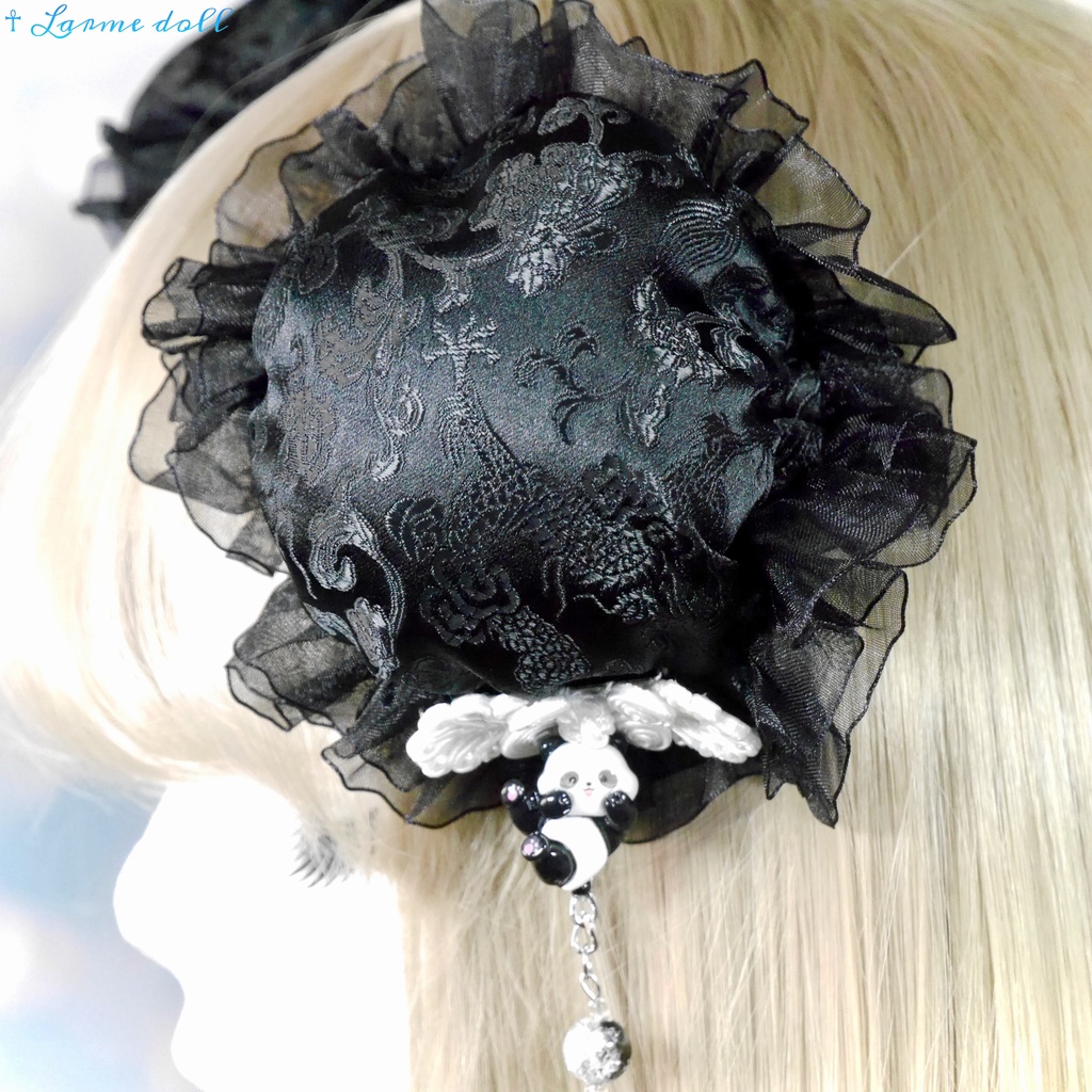 【受注生産】《☥》パンダチャイナお団子カバー(チャイナ生地タイプ)(レース黒)本体カバーカラー▷黒