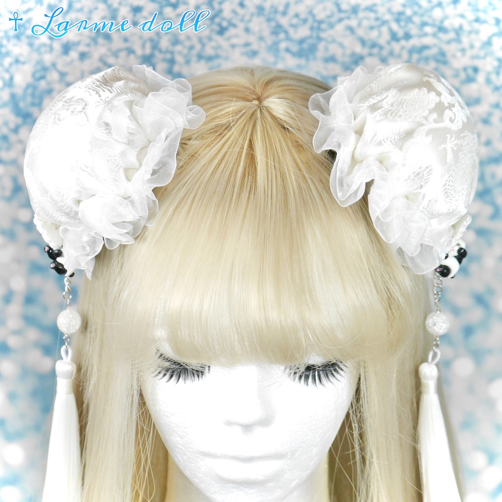 【受注生産】《☥》パンダチャイナお団子カバー(チャイナ生地タイプ)(レース白)本体カバーカラー▷白