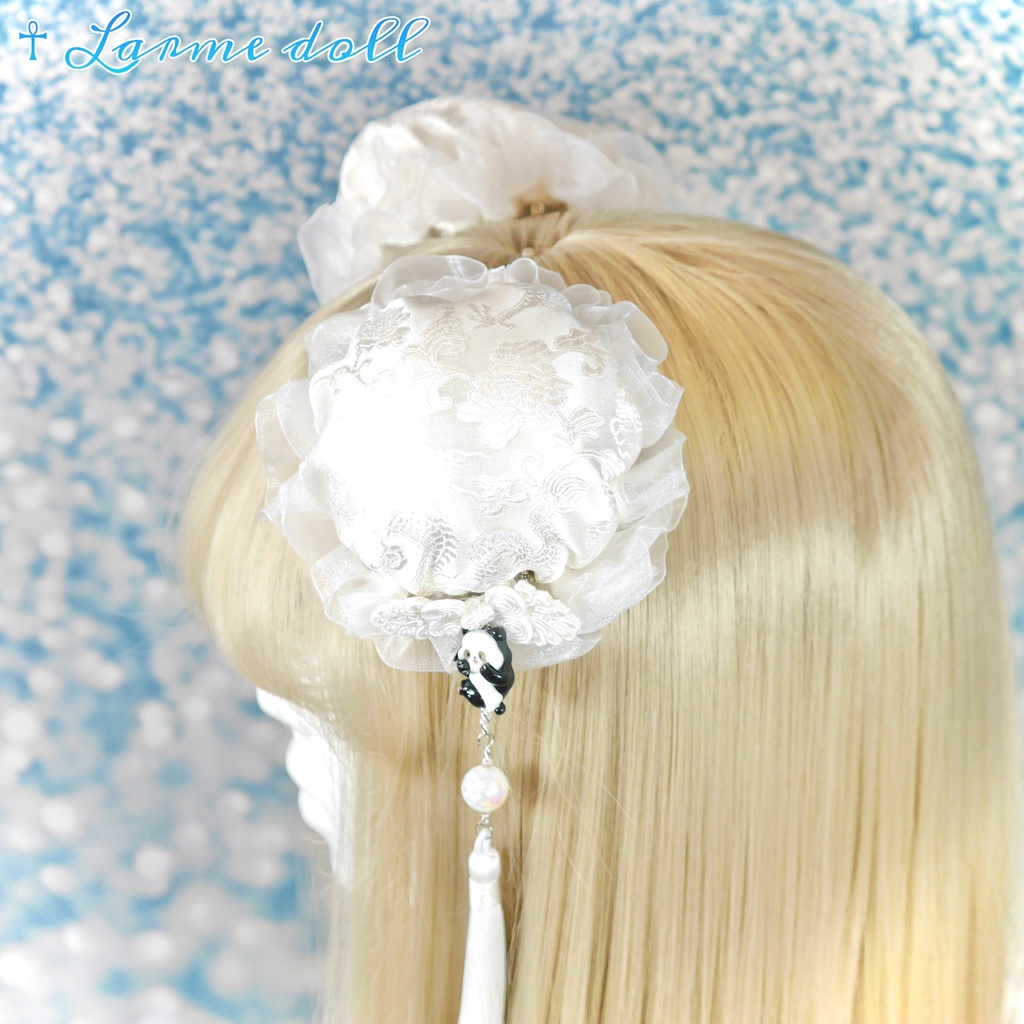 【受注生産】《☥》パンダチャイナお団子カバー(チャイナ生地タイプ)(レース白)本体カバーカラー▷白