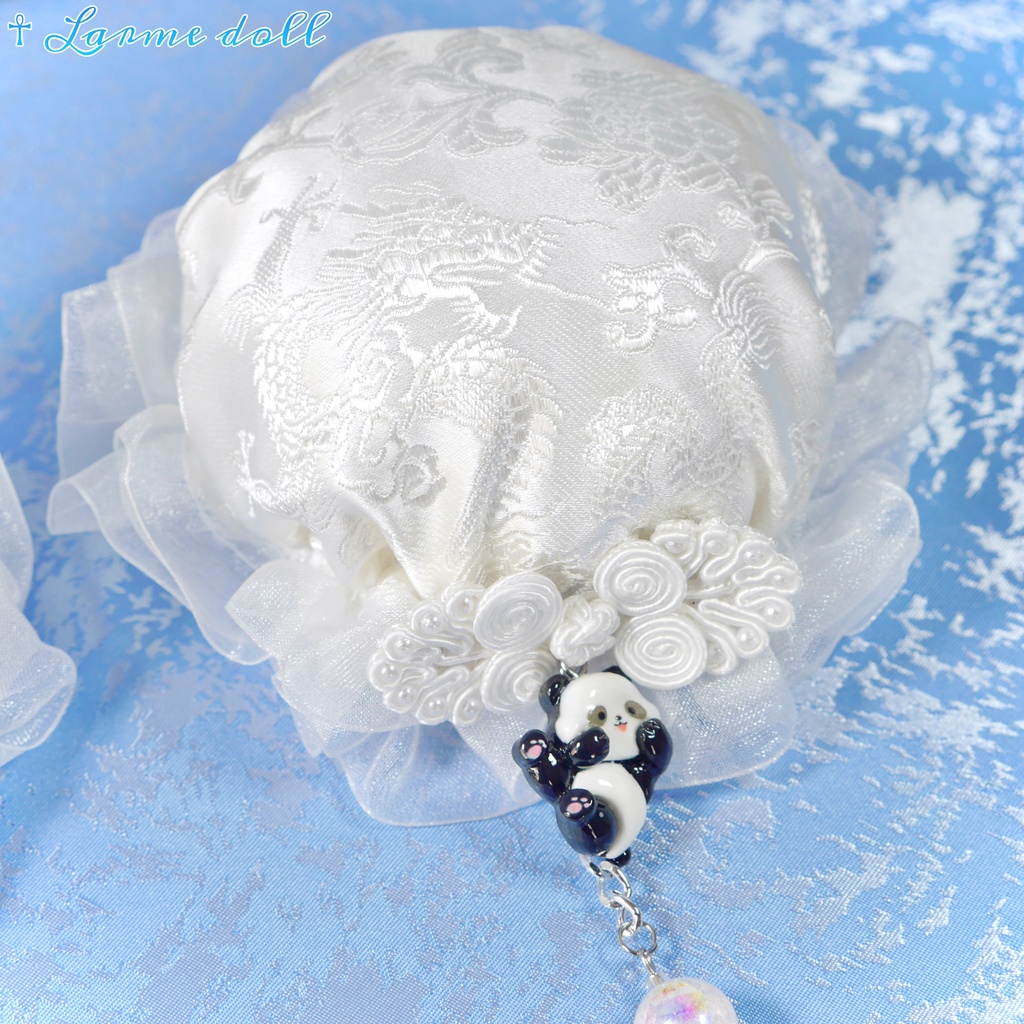 【受注生産】《☥》パンダチャイナお団子カバー(チャイナ生地タイプ)(レース白)本体カバーカラー▷白