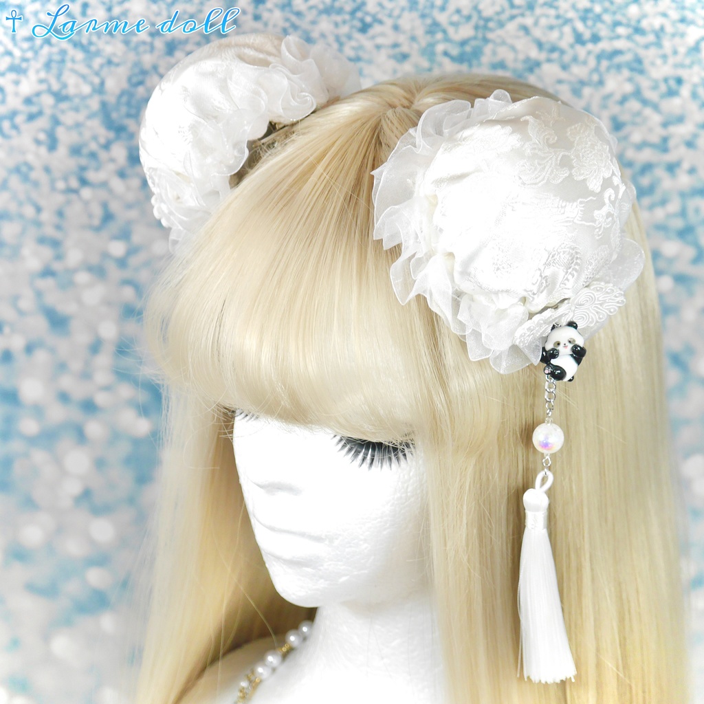 【受注生産】《☥》パンダチャイナお団子カバー(チャイナ生地タイプ)(レース白)本体カバーカラー▷白