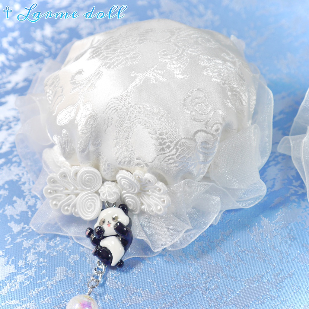 【受注生産】《☥》パンダチャイナお団子カバー(チャイナ生地タイプ)(レース白)本体カバーカラー▷白