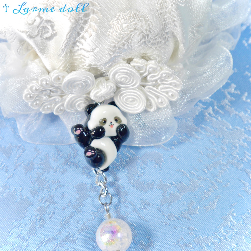 【受注生産】《☥》パンダチャイナお団子カバー(チャイナ生地タイプ)(レース白)本体カバーカラー▷白