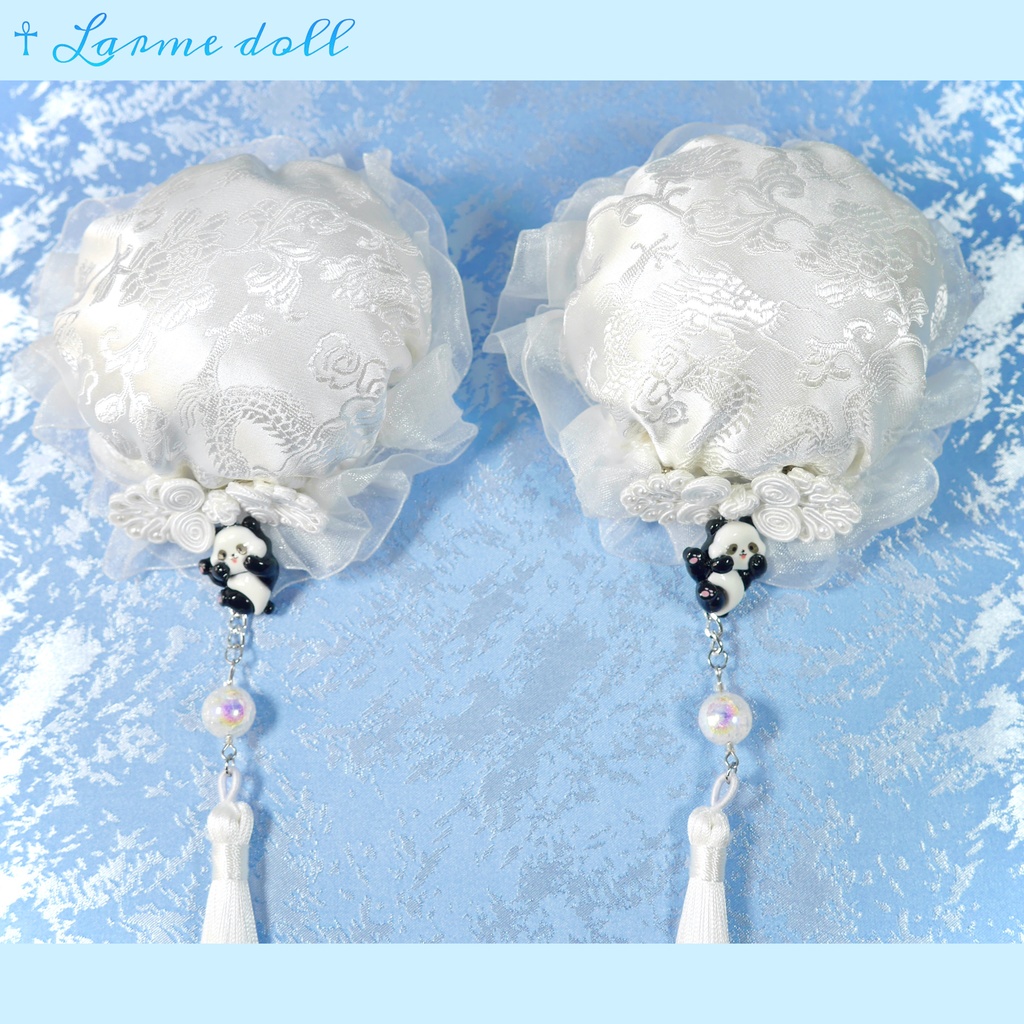 【受注生産】《☥》パンダチャイナお団子カバー(チャイナ生地タイプ)(レース白)本体カバーカラー▷白