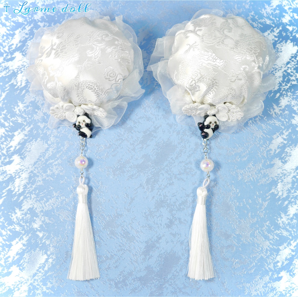 【受注生産】《☥》パンダチャイナお団子カバー(チャイナ生地タイプ)(レース白)本体カバーカラー▷白