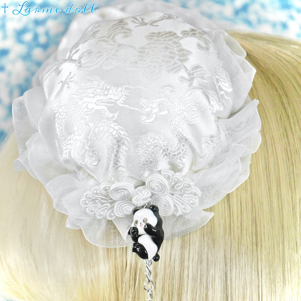 【受注生産】《☥》パンダチャイナお団子カバー(チャイナ生地タイプ)(レース白)本体カバーカラー▷白