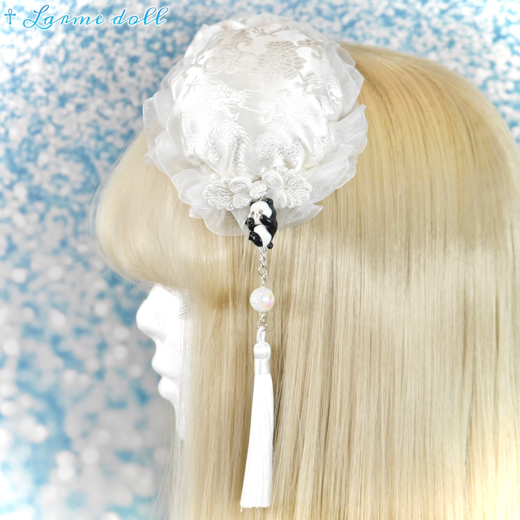 【受注生産】《☥》パンダチャイナお団子カバー(チャイナ生地タイプ)(レース白)本体カバーカラー▷白