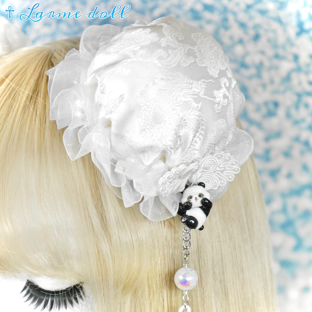 【受注生産】《☥》パンダチャイナお団子カバー(チャイナ生地タイプ)(レース白)本体カバーカラー▷白