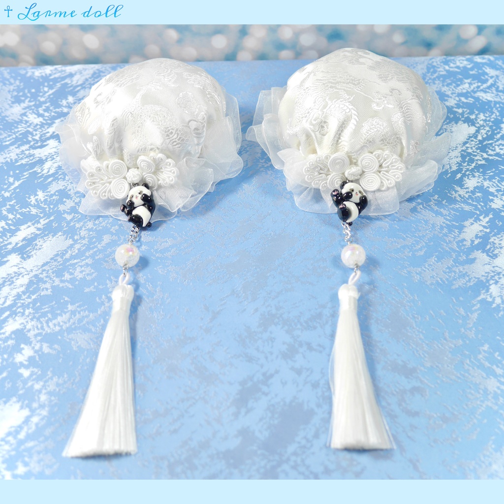 【受注生産】《☥》パンダチャイナお団子カバー(チャイナ生地タイプ)(レース白)本体カバーカラー▷白