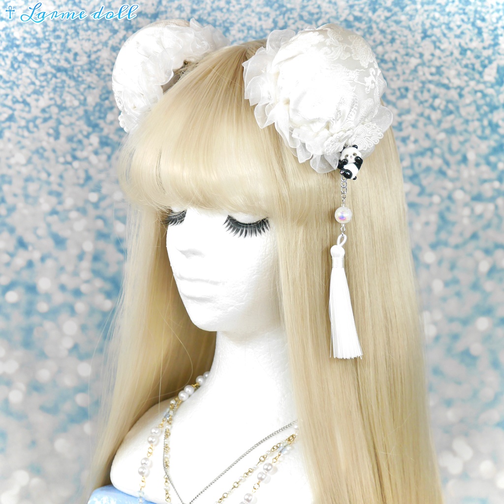 【受注生産】《☥》パンダチャイナお団子カバー(チャイナ生地タイプ)(レース白)本体カバーカラー▷白