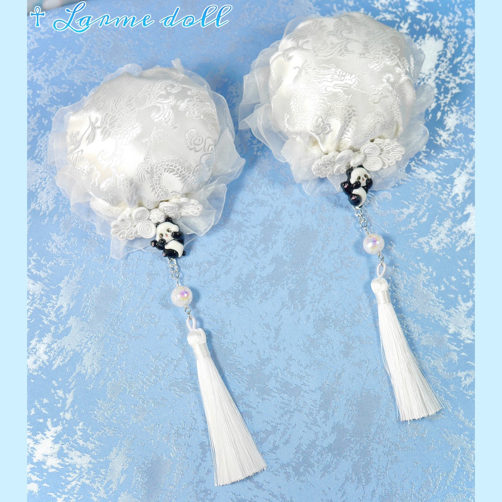 【受注生産】《☥》パンダチャイナお団子カバー(チャイナ生地タイプ)(レース白)本体カバーカラー▷白