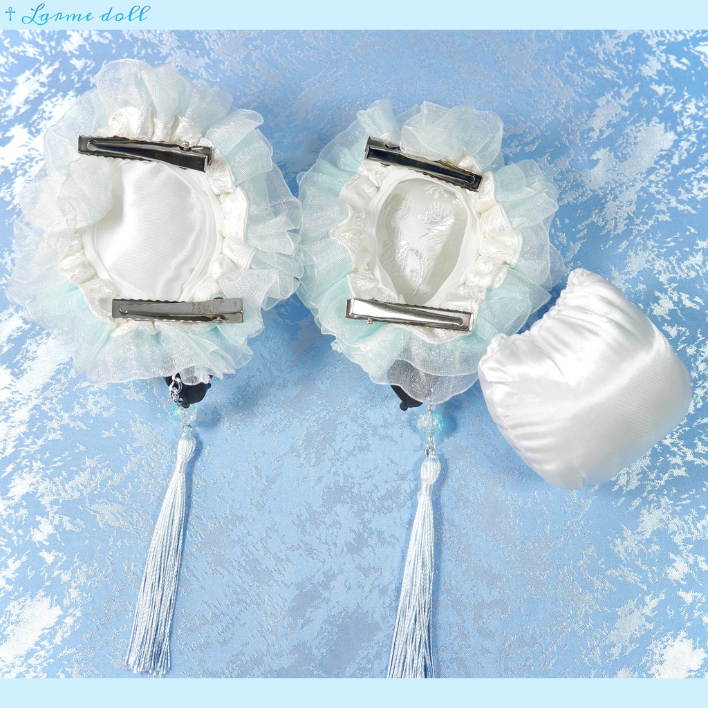 【受注生産】《☥》パンダチャイナお団子カバー(チャイナ生地タイプ)(レース水色)本体カバーカラー▷白