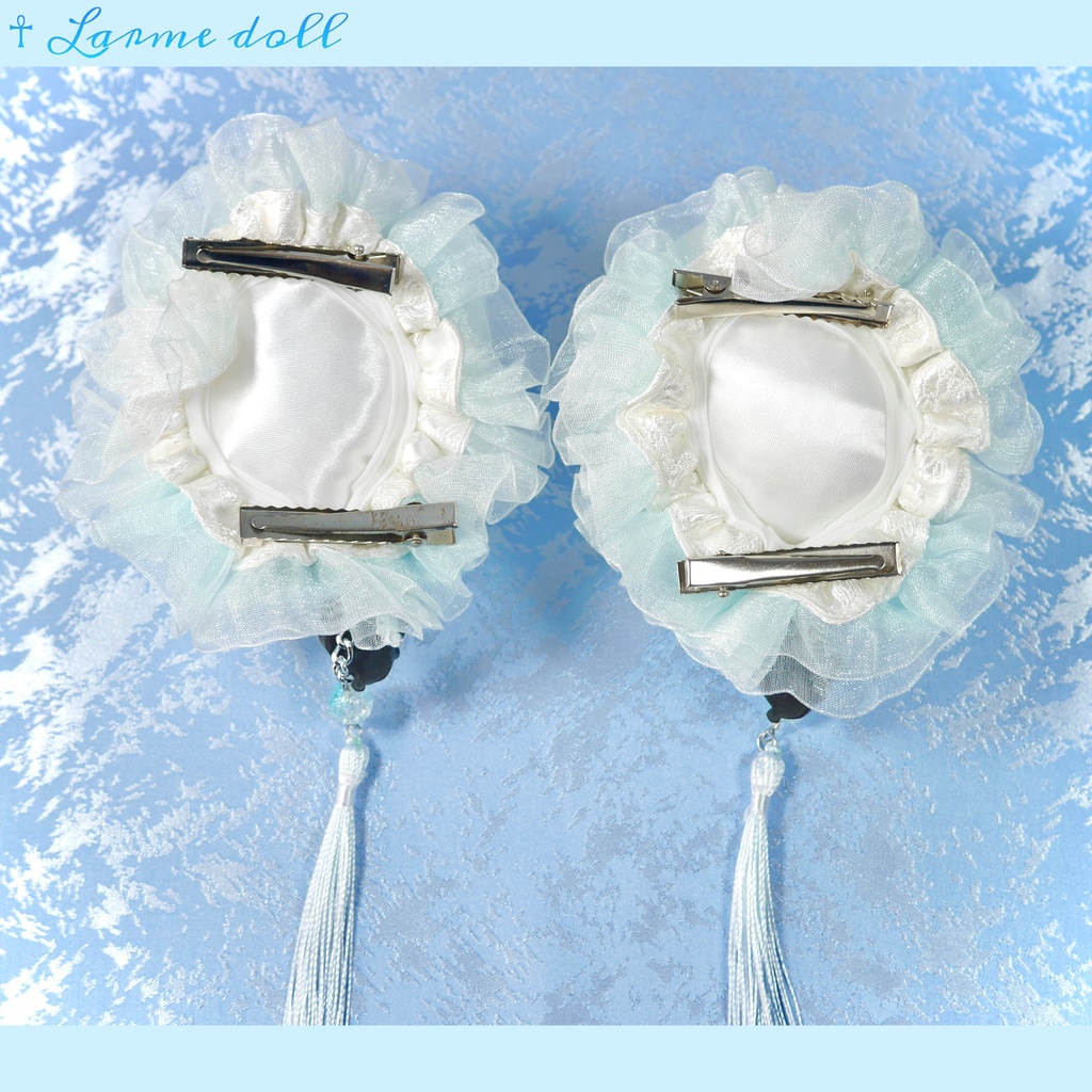 【受注生産】《☥》パンダチャイナお団子カバー(チャイナ生地タイプ)(レース水色)本体カバーカラー▷白