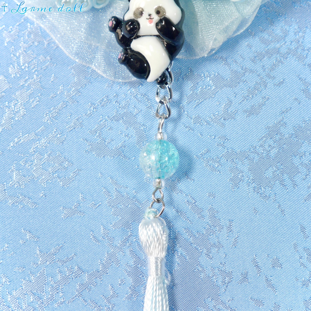 【受注生産】《☥》パンダチャイナお団子カバー(チャイナ生地タイプ)(レース水色)本体カバーカラー▷白