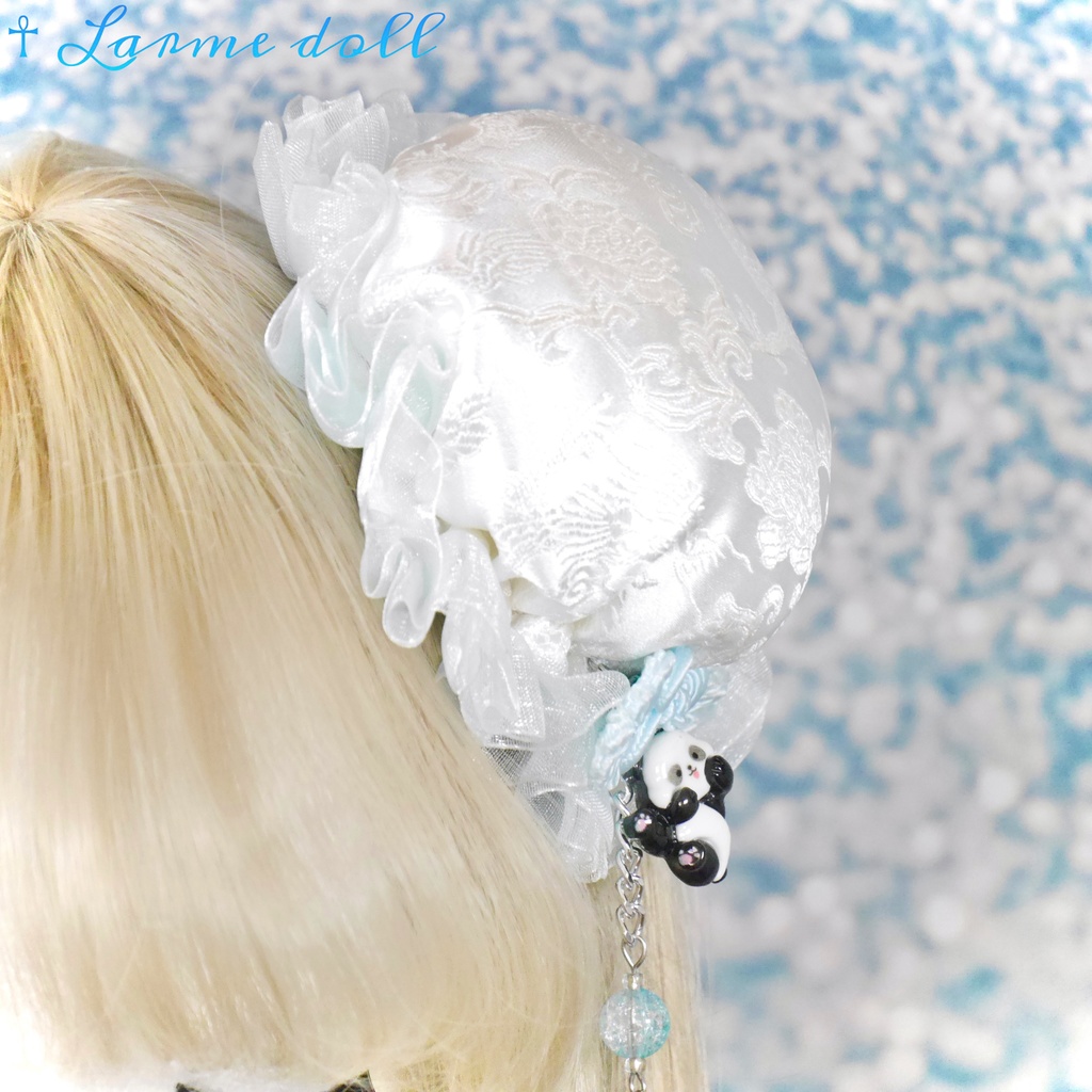 【受注生産】《☥》パンダチャイナお団子カバー(チャイナ生地タイプ)(レース水色)本体カバーカラー▷白