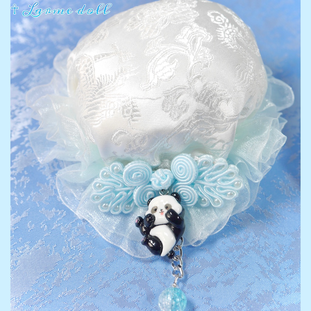 【受注生産】《☥》パンダチャイナお団子カバー(チャイナ生地タイプ)(レース水色)本体カバーカラー▷白