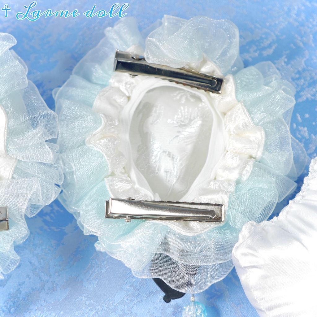 【受注生産】《☥》パンダチャイナお団子カバー(チャイナ生地タイプ)(レース水色)本体カバーカラー▷白