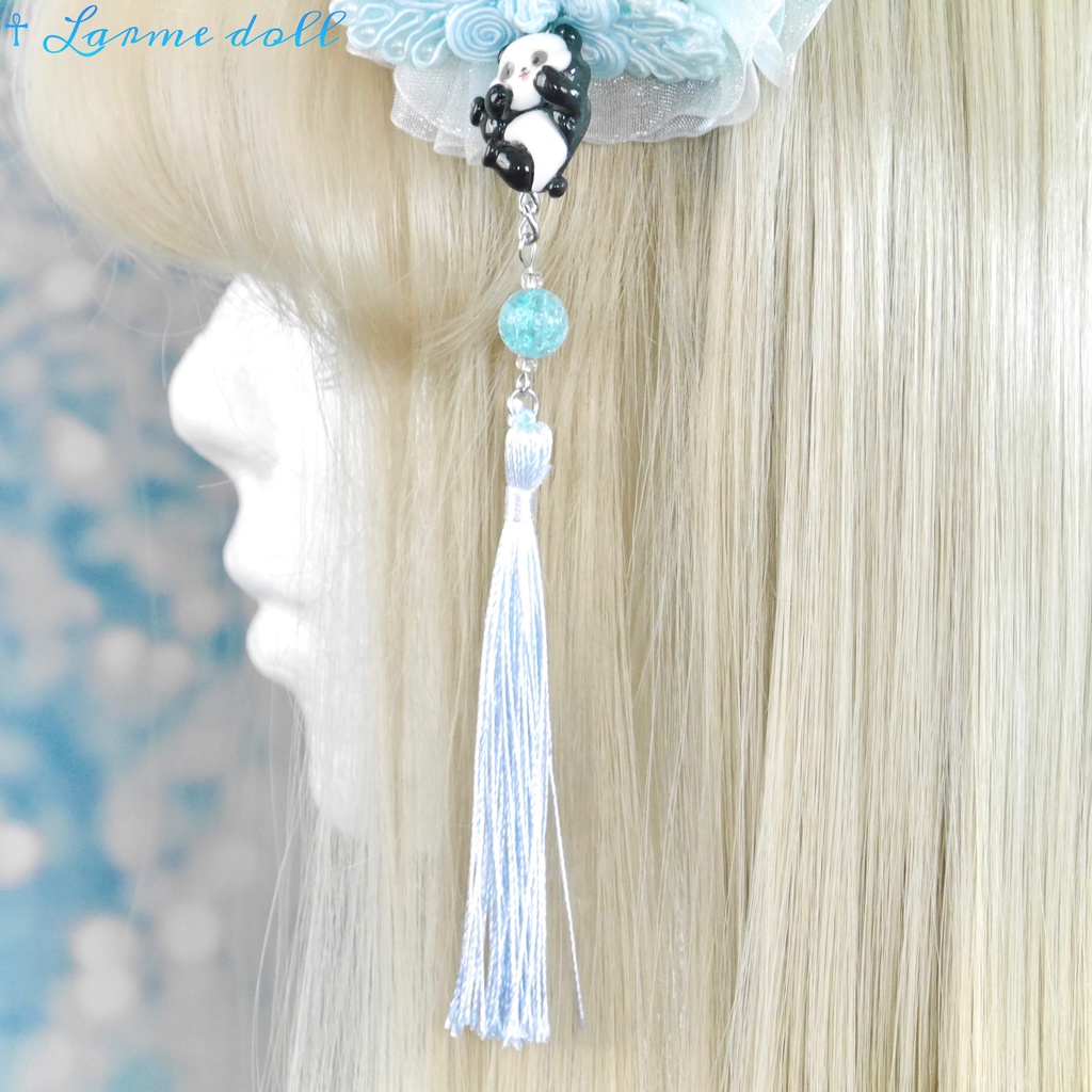 【受注生産】《☥》パンダチャイナお団子カバー(チャイナ生地タイプ)(レース水色)本体カバーカラー▷白