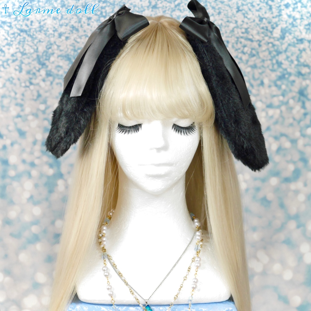 【受注生産】《☥》たれうさ耳リボンヘアクリップ(飾り無しタイプ)カラー▷黒