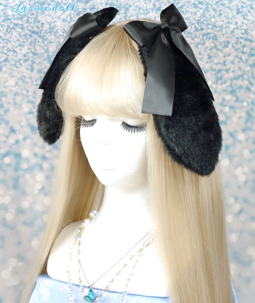 【受注生産】《☥》たれうさ耳リボンヘアクリップ(飾り無しタイプ)カラー▷黒