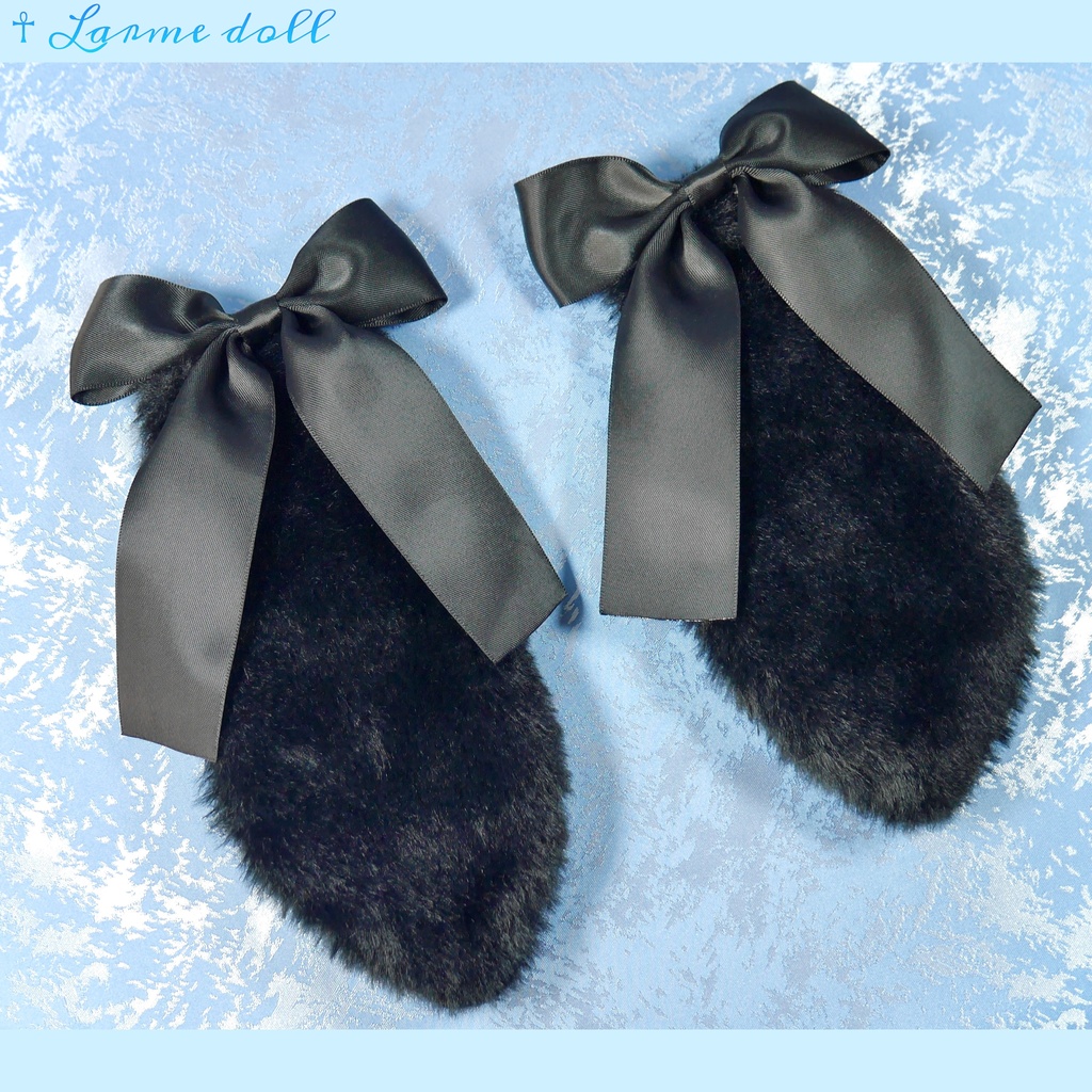 【受注生産】《☥》たれうさ耳リボンヘアクリップ(飾り無しタイプ)カラー▷黒