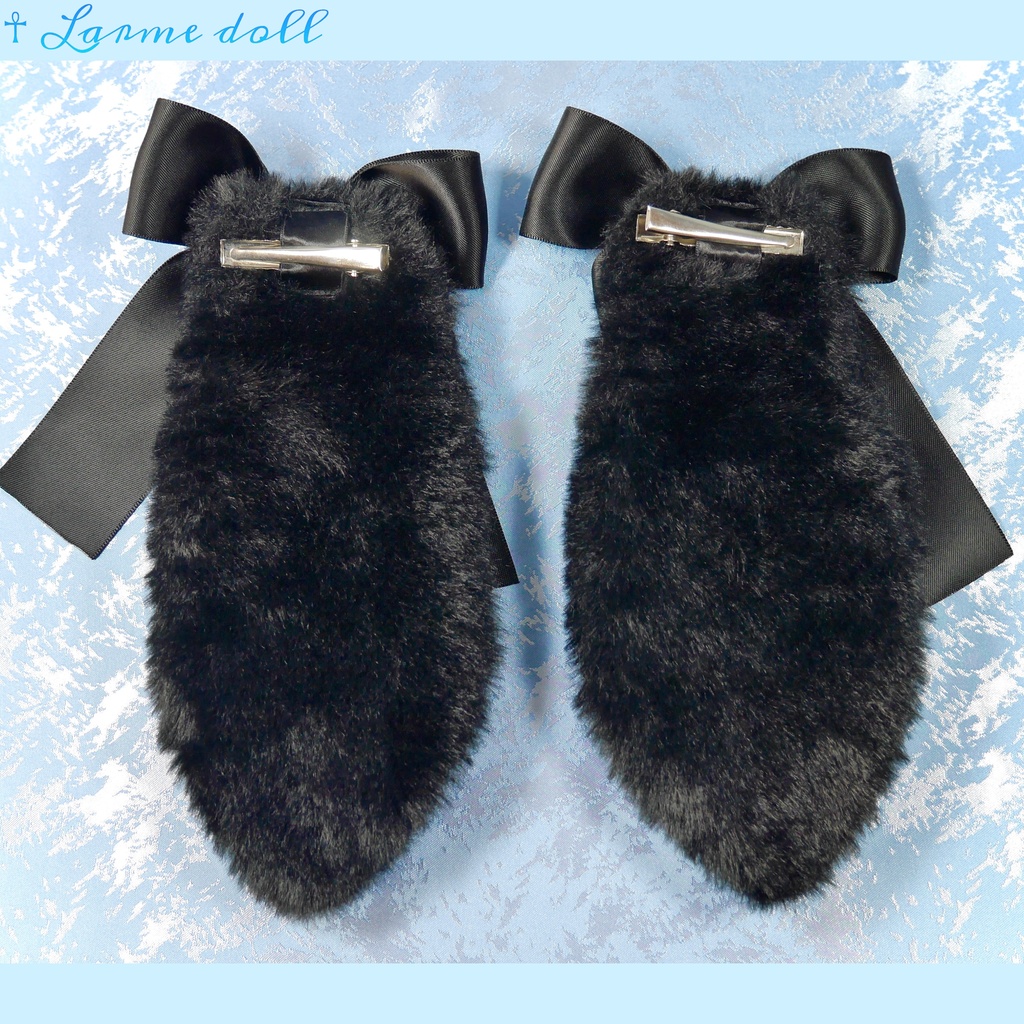 【受注生産】《☥》たれうさ耳リボンヘアクリップ(飾り無しタイプ)カラー▷黒