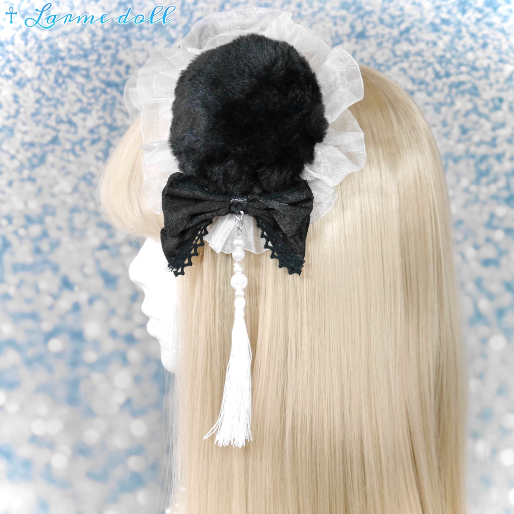 【完成品/一点物/⚠️ヘアクリップ錆び有り】《☥》パンダチャイナお団子カバー (カラー▷黒×白)