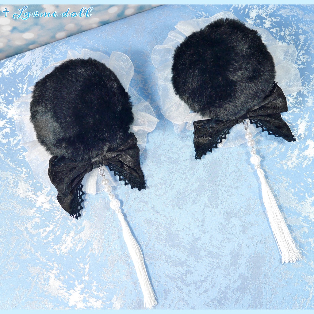 【完成品/一点物/⚠️ヘアクリップ錆び有り】《☥》パンダチャイナお団子カバー (カラー▷黒×白)