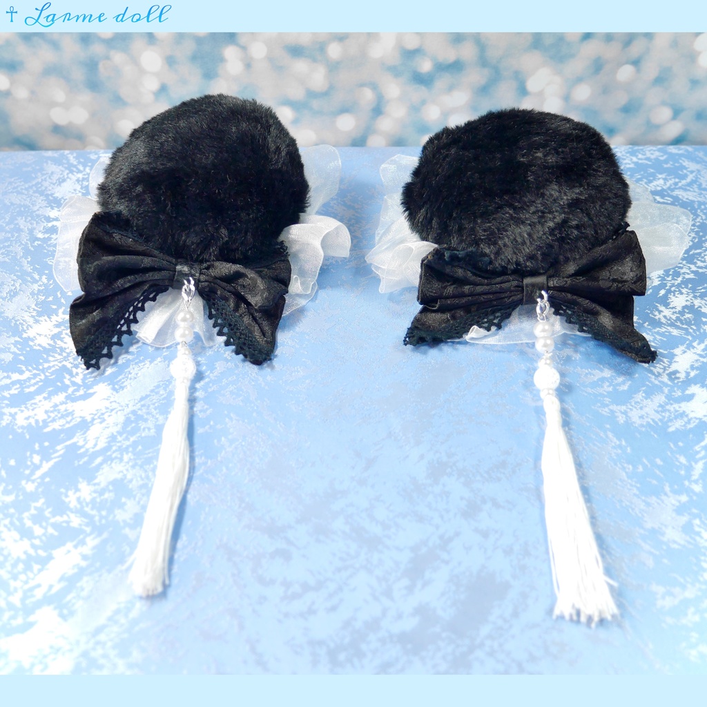 【完成品/一点物/⚠️ヘアクリップ錆び有り】《☥》パンダチャイナお団子カバー (カラー▷黒×白)