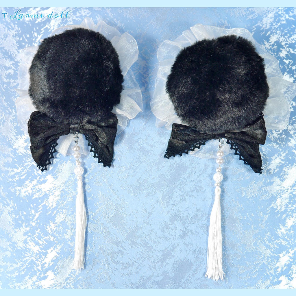 【完成品/一点物/⚠️ヘアクリップ錆び有り】《☥》パンダチャイナお団子カバー (カラー▷黒×白)