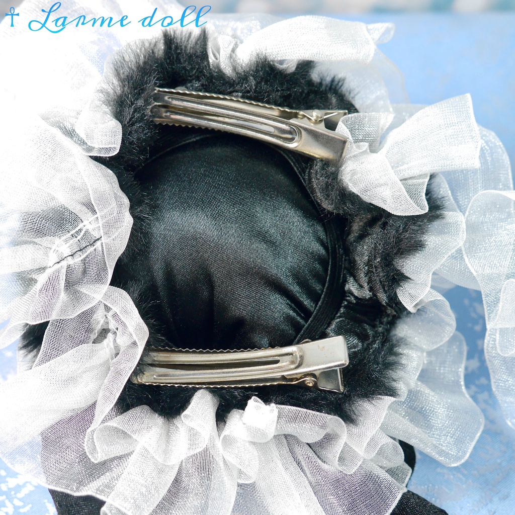 【完成品/一点物/⚠️ヘアクリップ錆び有り】《☥》パンダチャイナお団子カバー (カラー▷黒×白)