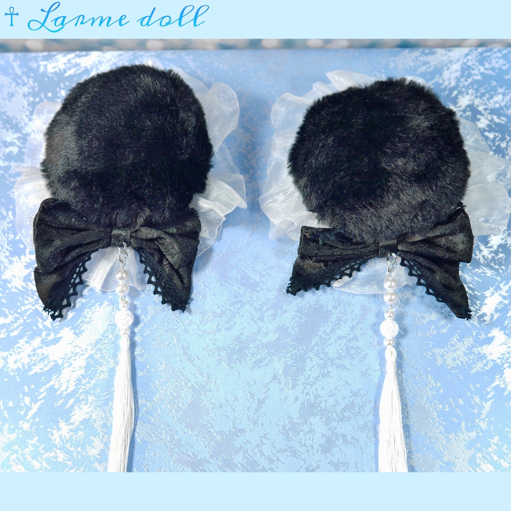 【完成品/一点物/⚠️ヘアクリップ錆び有り】《☥》パンダチャイナお団子カバー (カラー▷黒×白)