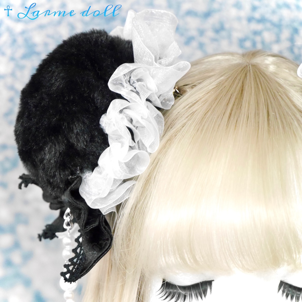 【完成品/一点物/⚠️ヘアクリップ錆び有り】《☥》パンダチャイナお団子カバー (カラー▷黒×白)