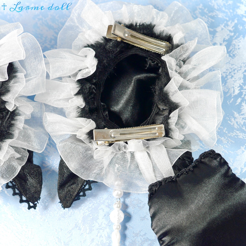 【完成品/一点物/⚠️ヘアクリップ錆び有り】《☥》パンダチャイナお団子カバー (カラー▷黒×白)