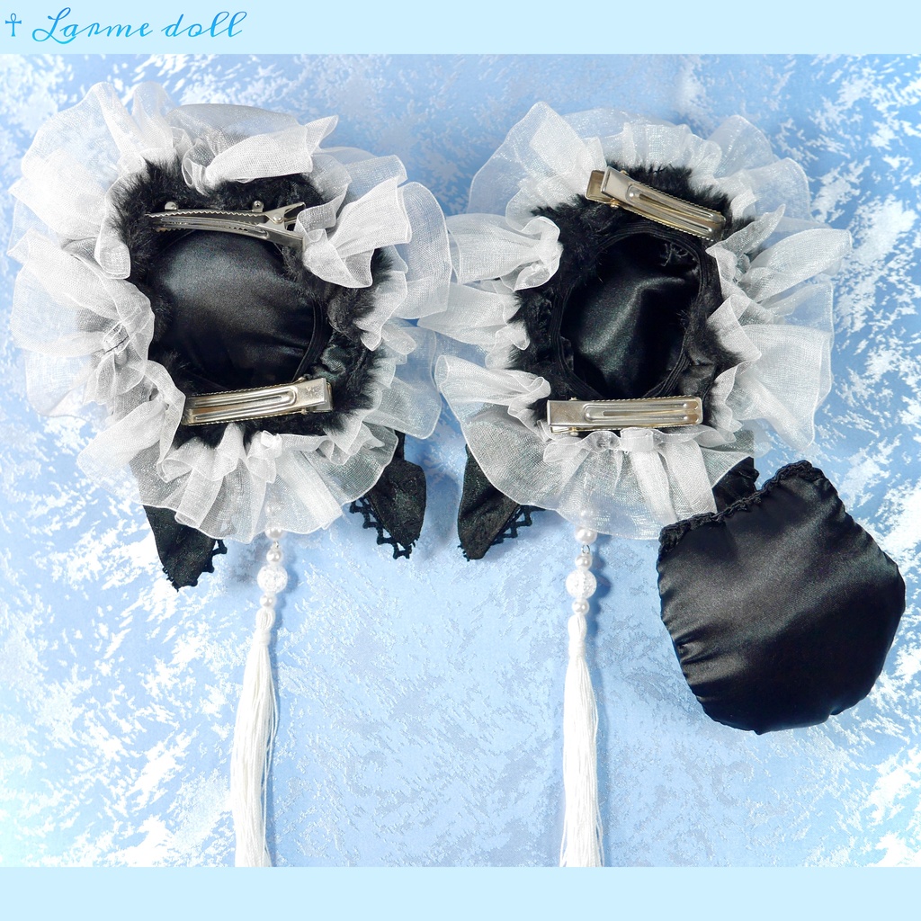 【完成品/一点物/⚠️ヘアクリップ錆び有り】《☥》パンダチャイナお団子カバー (カラー▷黒×白)