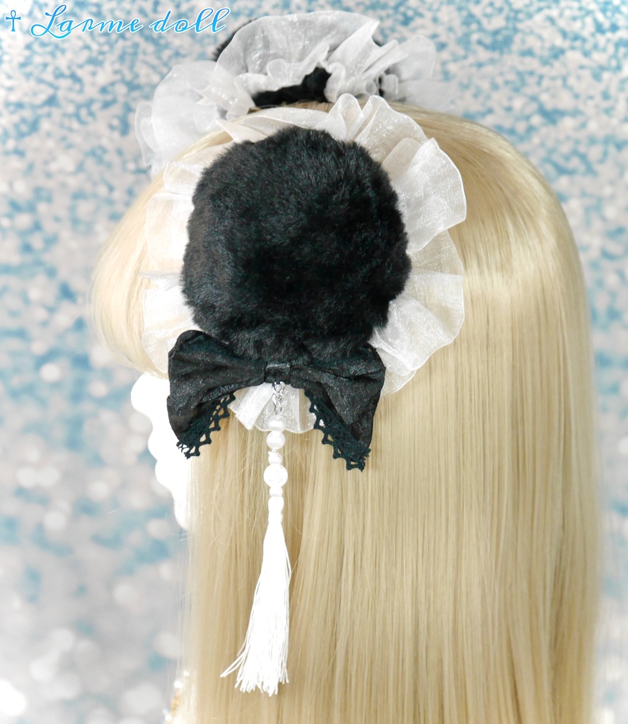 【完成品/一点物/⚠️ヘアクリップ錆び有り】《☥》パンダチャイナお団子カバー (カラー▷黒×白)