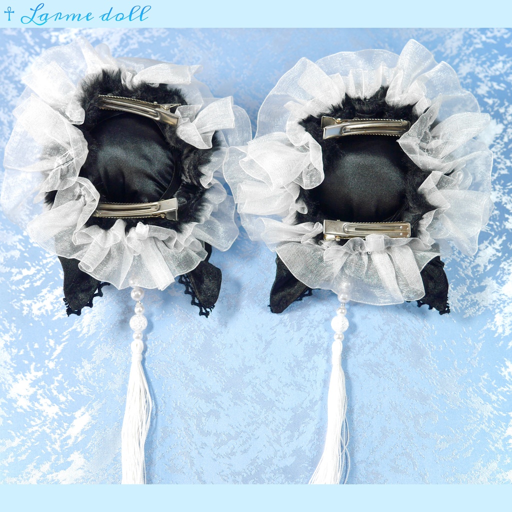 【完成品/一点物/⚠️ヘアクリップ錆び有り】《☥》パンダチャイナお団子カバー (カラー▷黒×白)