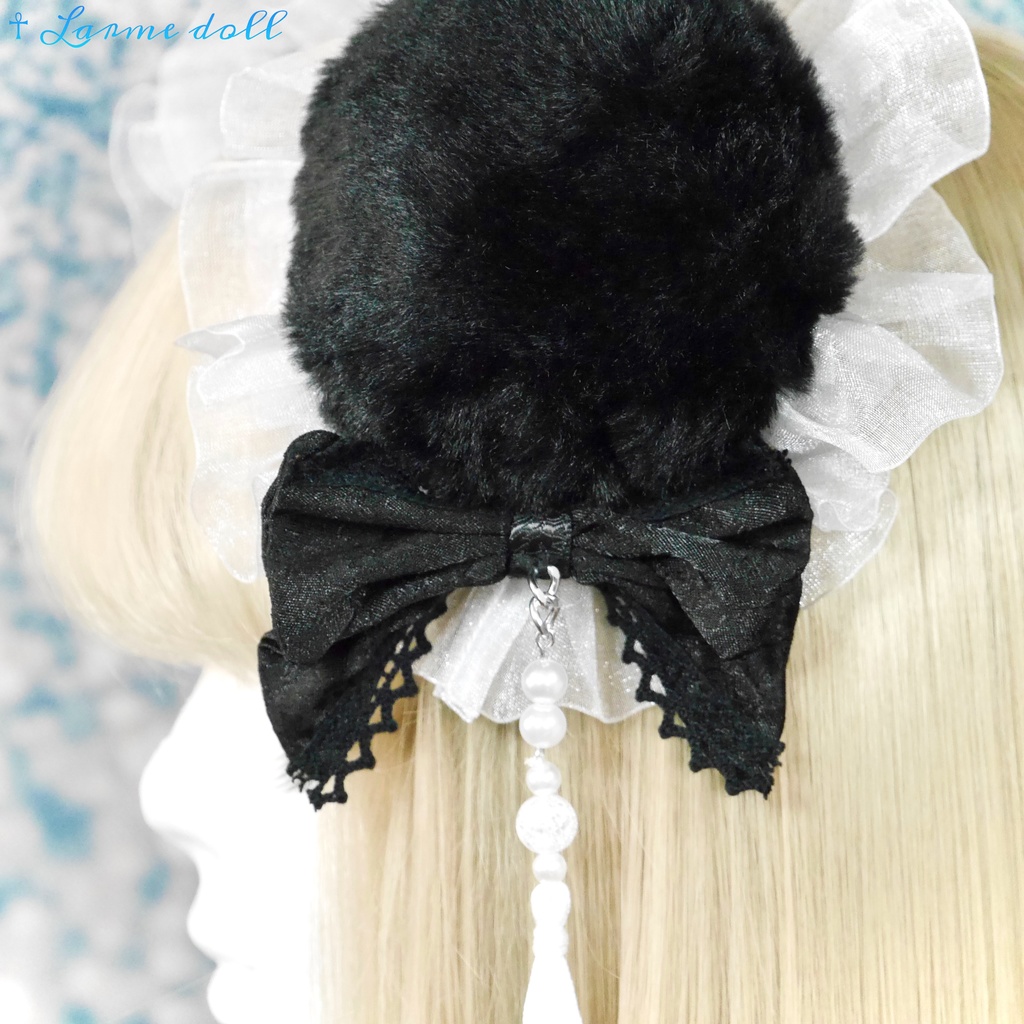 【完成品/一点物/⚠️ヘアクリップ錆び有り】《☥》パンダチャイナお団子カバー (カラー▷黒×白)