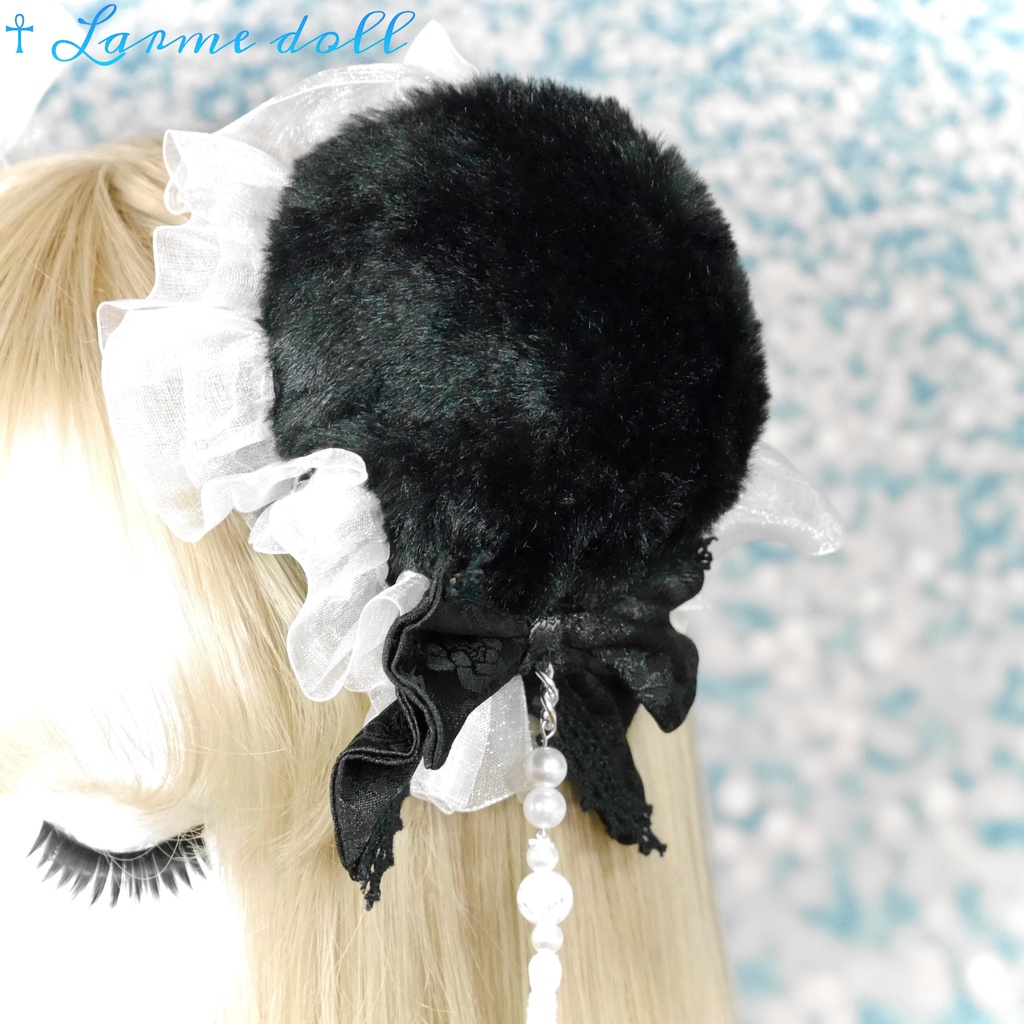 【完成品/一点物/⚠️ヘアクリップ錆び有り】《☥》パンダチャイナお団子カバー (カラー▷黒×白)