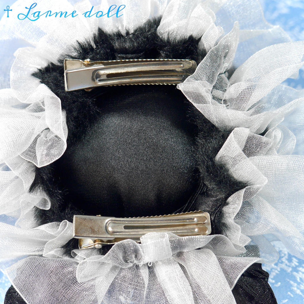 【完成品/一点物/⚠️ヘアクリップ錆び有り】《☥》パンダチャイナお団子カバー (カラー▷黒×白)