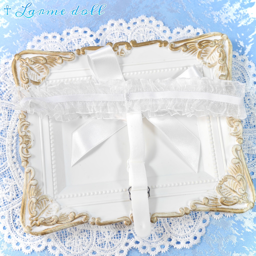 【完成品】【一点物】《☥》オーガンジーレースガーターリング(リボンノーマル)(ハートビジュー付き)