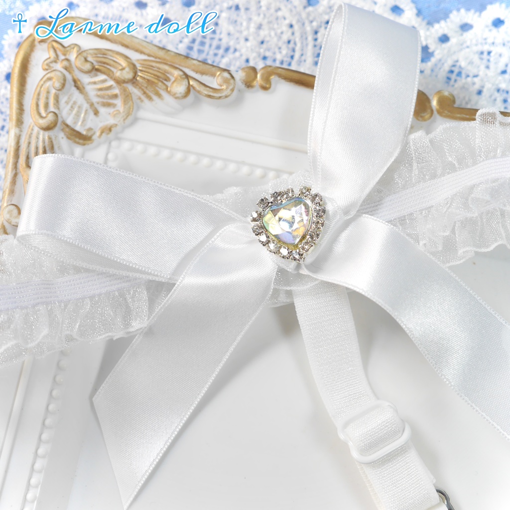 【完成品】【一点物】《☥》オーガンジーレースガーターリング(リボンノーマル)(ハートビジュー付き)