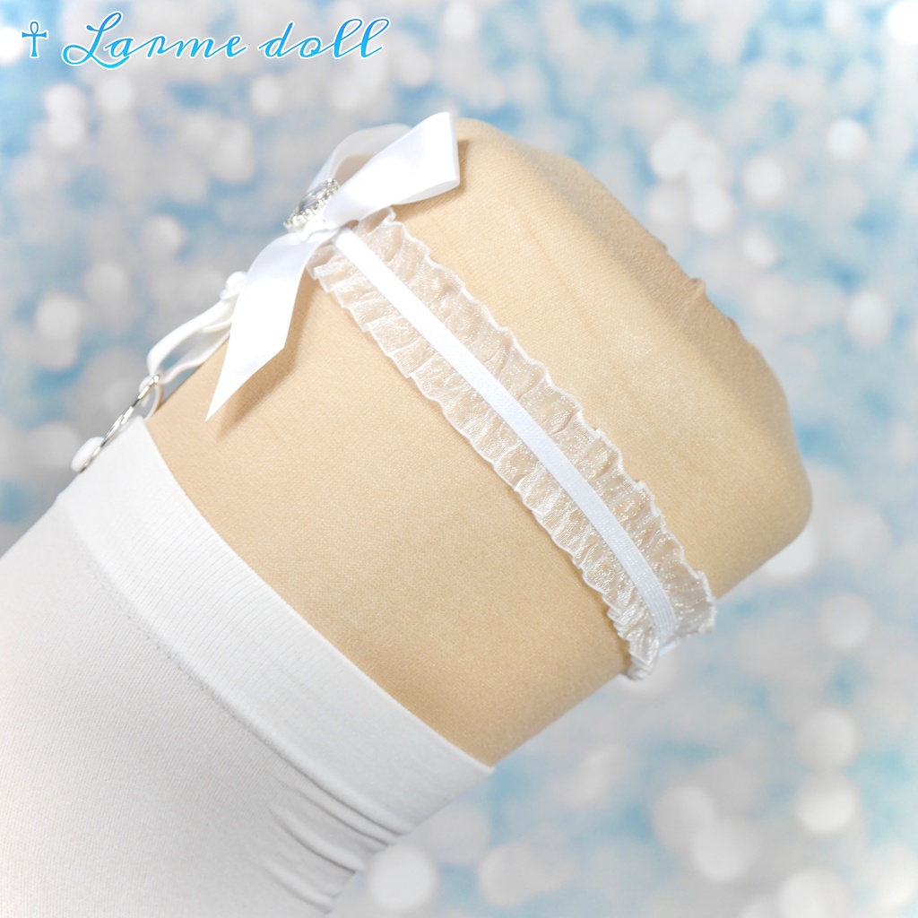 【完成品】【一点物】《☥》オーガンジーレースガーターリング(リボンノーマル)(ハートビジュー付き)