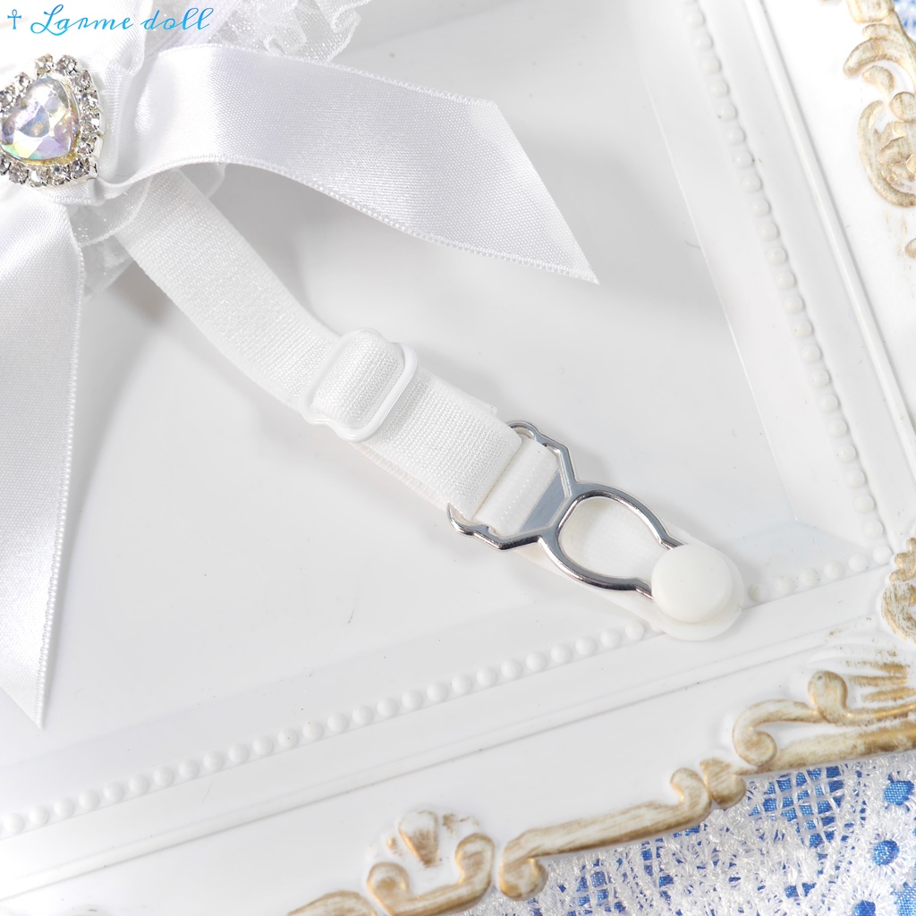 【完成品】【一点物】《☥》オーガンジーレースガーターリング(リボンノーマル)(ハートビジュー付き)