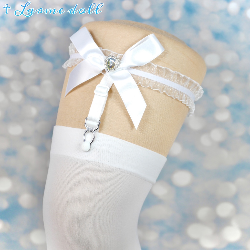 【完成品】【一点物】《☥》オーガンジーレースガーターリング(リボンノーマル)(ハートビジュー付き)