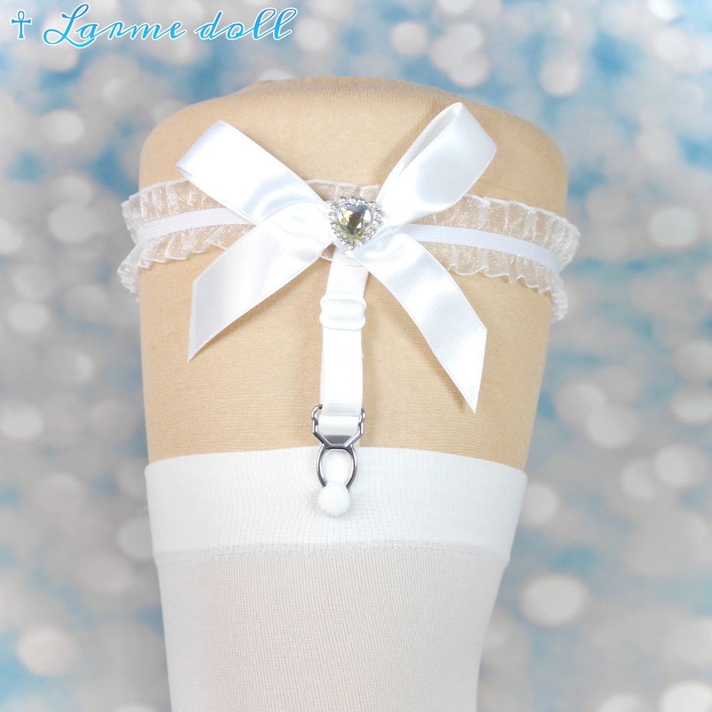 【完成品】【一点物】《☥》オーガンジーレースガーターリング(リボンノーマル)(ハートビジュー付き)