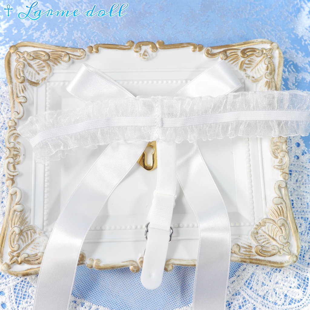 【完成品】【一点物】《☥》オーガンジーレースガーターリング(リボンロング)(ハート型南京錠チャーム付き)